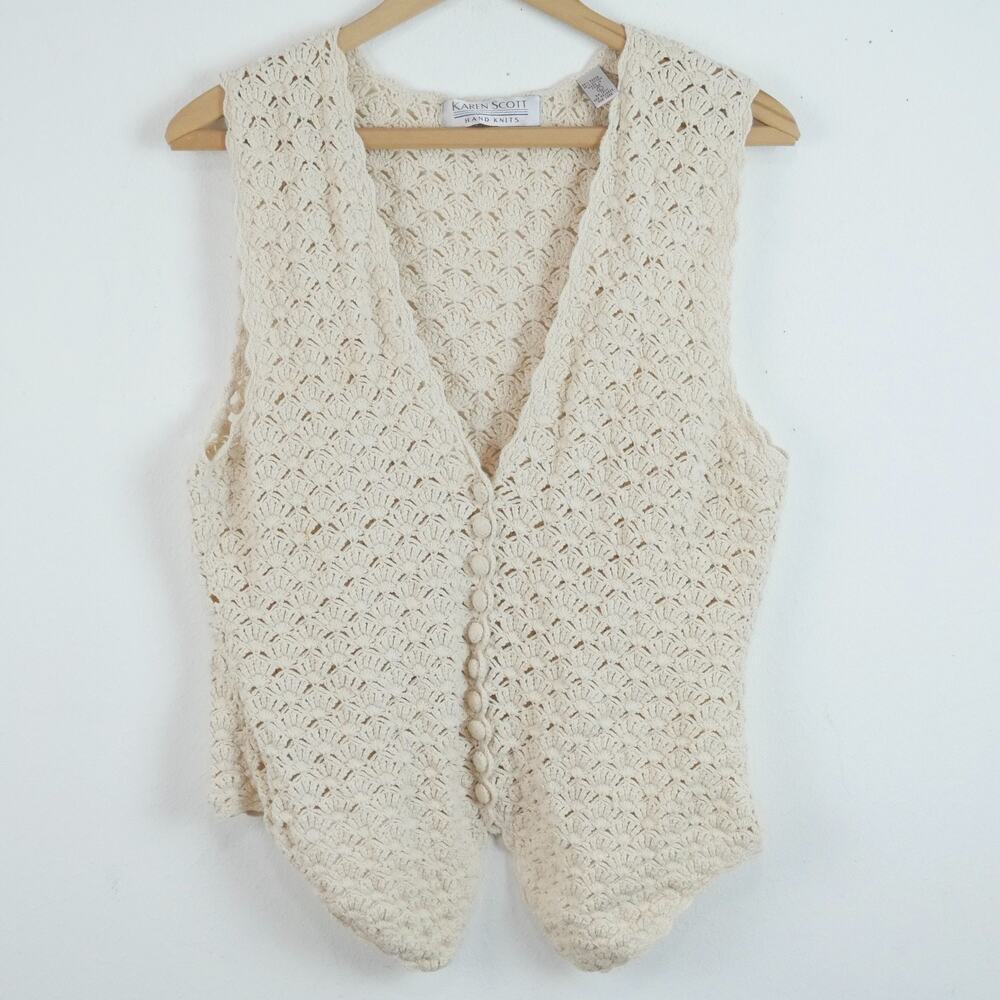 Vintage 90s Large Vest Cottagecore Granny Prairie Y2K Boho Lace Crochet‎ Knit